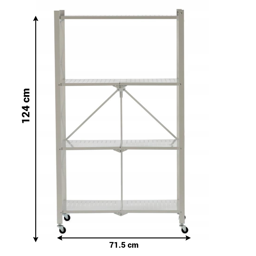 Raft metalic mobil pliabil cu 4 polite pe roti - 71.5x39x124