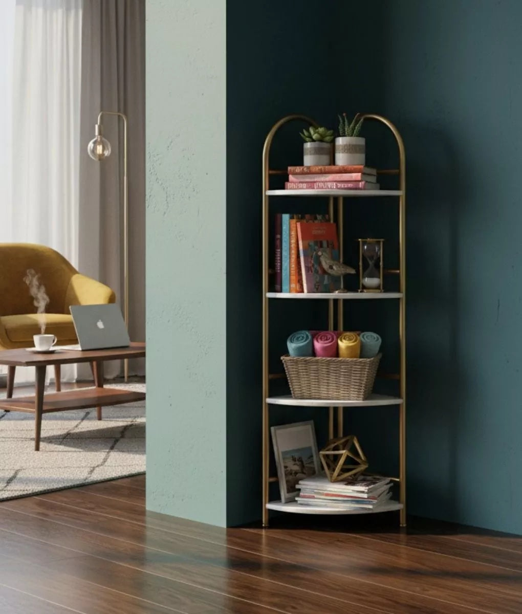 Raft decorativ de colt cu 4 rafturi - Design auriu cu efect