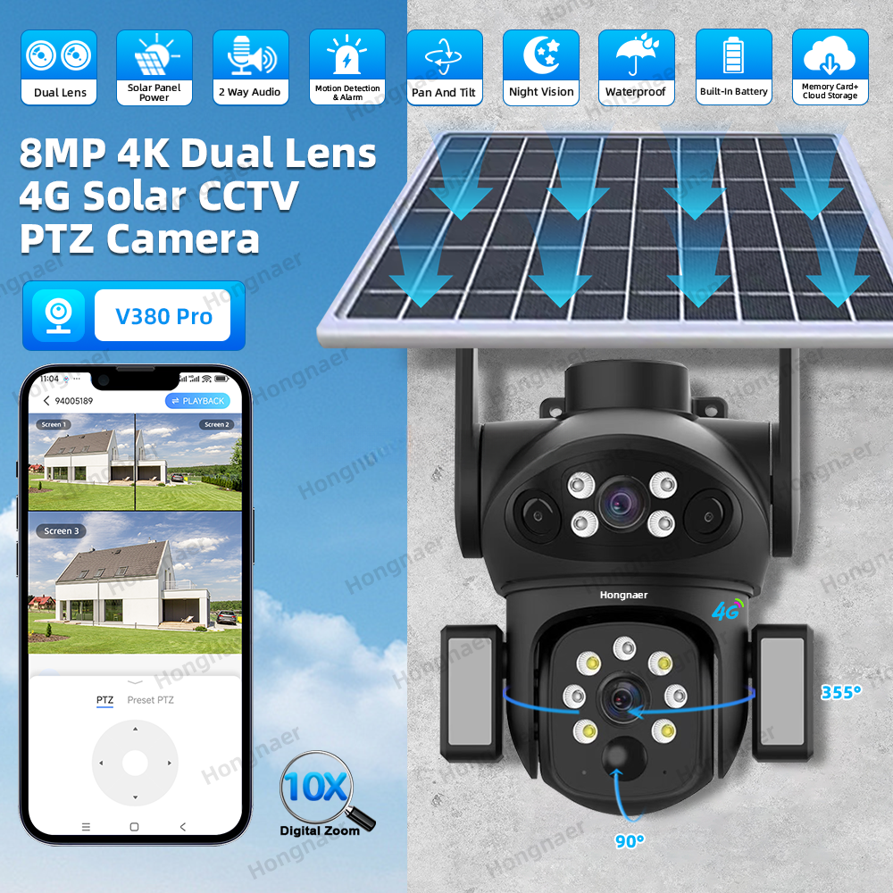 Cameră de supraveghere solară 5G DUAL LENS 8MP + 128GB