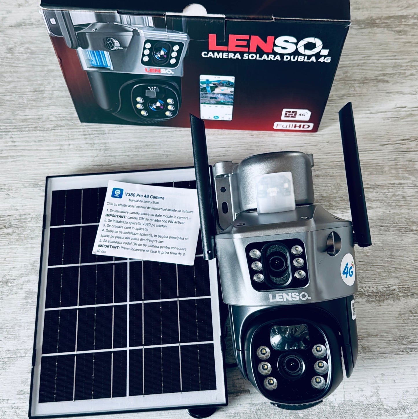 Camera Supraveghere LENSO 4G Dubla + CARD 64GB