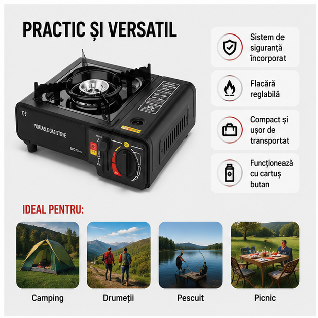 Aragaz Portabil Camping Un Ochi - Compact și Ușor de Transportat