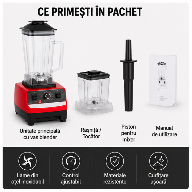 Blender 2 in 1, 2000W, Lame Oțel Inoxidabil, 2L, Priză EU