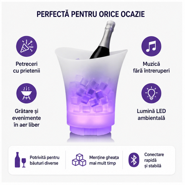 Frapieră cu Bluetooth, Boxă și Iluminare LED 7L