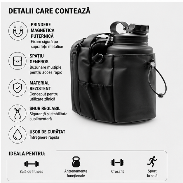 Geanta pentru Sala cu Prindere Magnetica - Neagra