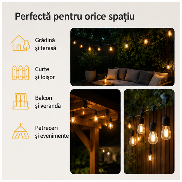 Ghirlanda Luminoasa 20m cu 40 Becuri LED - Decorare Interior/Exterior