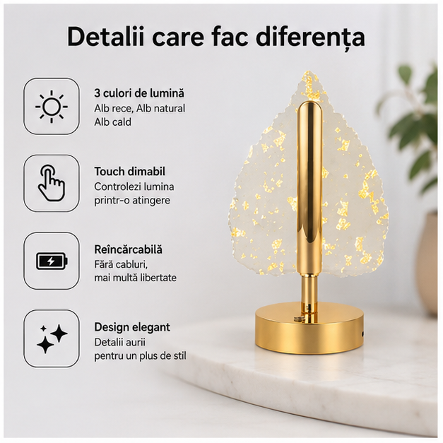 Lampă Decorativă Brad cu LED – 3 Culori, Touch Dimabilă, Reîncărcabilă