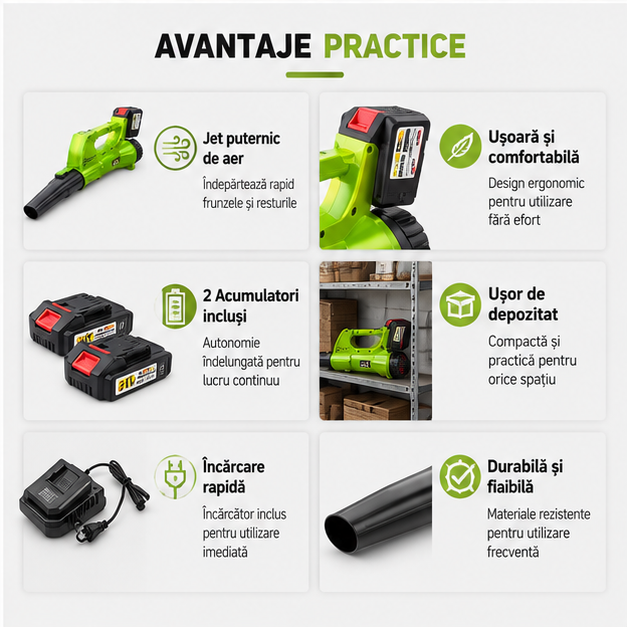 Suflanta de Frunze Electrica cu 2 Acumulatori 170W