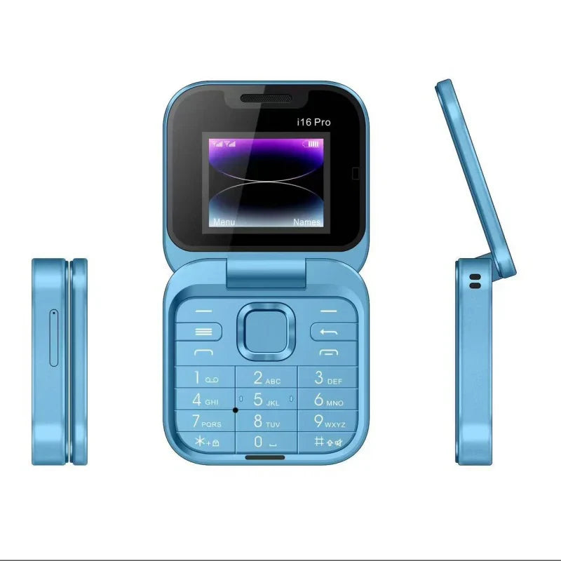 Telefon de buzunar pliabil Flip Phone 4.5 cm i16 Pro, Dual SIM, camera, Bluetooth MP4