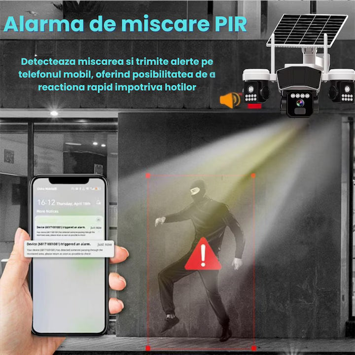 Camera de supraveghere EXTRATERESTRU 3 in 1 cu panou solar, conexiune SIM 4G, 9MP