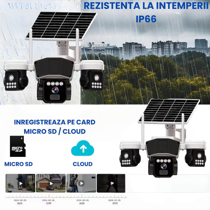 Camera de supraveghere EXTRATERESTRU 3 in 1 cu panou solar, conexiune SIM 4G, 9MP