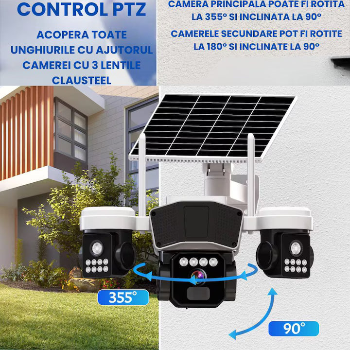 Camera de supraveghere EXTRATERESTRU 3 in 1 cu panou solar, conexiune SIM 4G, 9MP