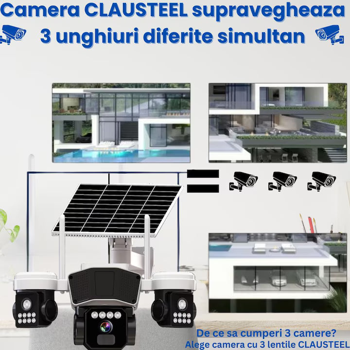 Camera de supraveghere EXTRATERESTRU 3 in 1 cu panou solar, conexiune SIM 4G, 9MP