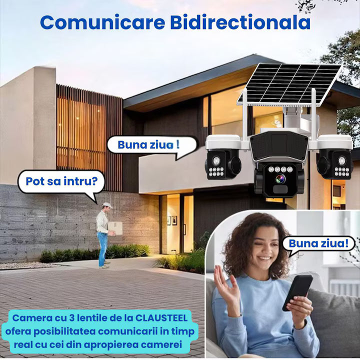 Camera de supraveghere EXTRATERESTRU 3 in 1 cu panou solar, conexiune SIM 4G, 9MP