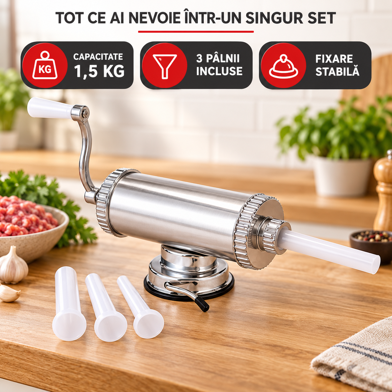 Aparat Vanessa de 1,5 kg și cele 3 pâlnii incluse