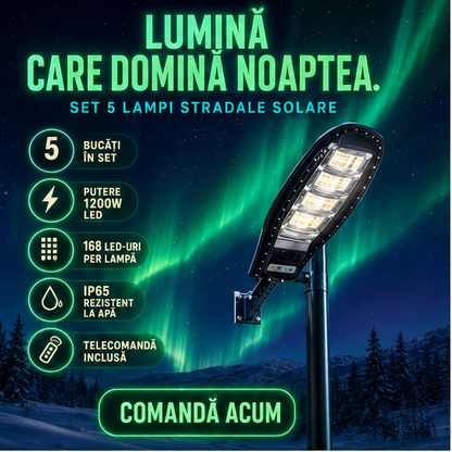 SET 5x Lampa Stradala 1200W, Incarcare Solara