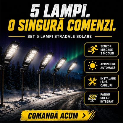 SET 5x Lampa Stradala 1200W, Incarcare Solara
