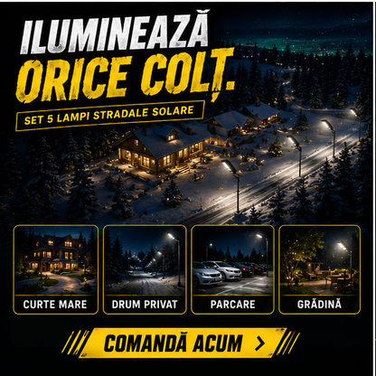 SET 5x Lampa Stradala 1200W, Incarcare Solara