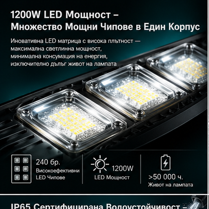 SET 5x Lampa Stradala 1200W, Incarcare Solara