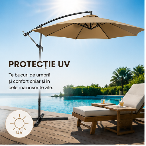 Umbrelă de Grădină 3m, Reglabilă, Suport Inclus Maro