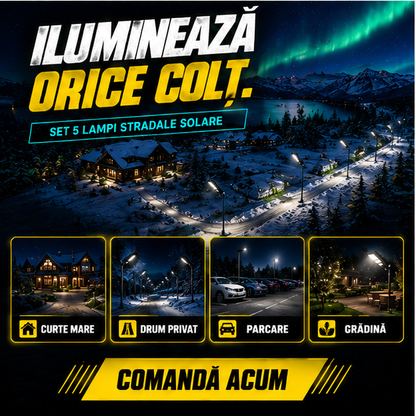 SET 5x Lampa Stradala 1200W, Incarcare Solara