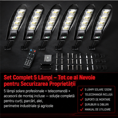 SET 5x Lampa Stradala 1200W, Incarcare Solara