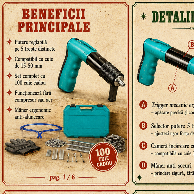 Pistol manual pentru fixarea cuielor + 100 CUIE CADOU