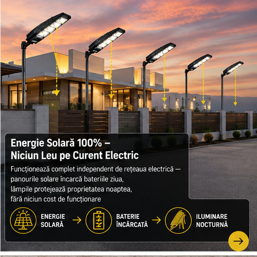 SET 5x Lampa Stradala 1200W, Incarcare Solara