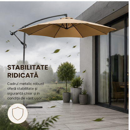 Umbrelă de Grădină 3m, Reglabilă, Suport Inclus Maro