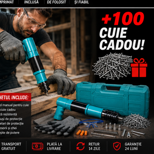Pistol manual pentru fixarea cuielor + 100 CUIE CADOU