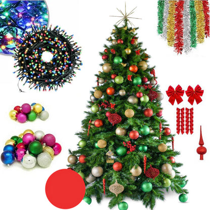 Pachet Complet Crăciun - Brad Artificial 180 cm + Set  de Decorațiuni Incluse