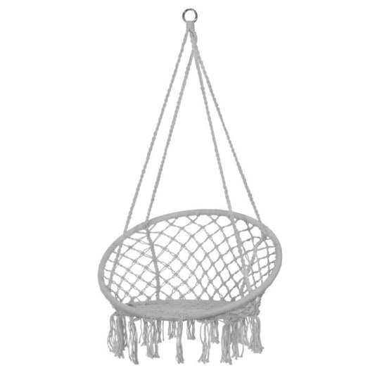Scaun rotund tip leagan suspendat pentru casa sau gradina, cu franjuri, 250kg, GRI