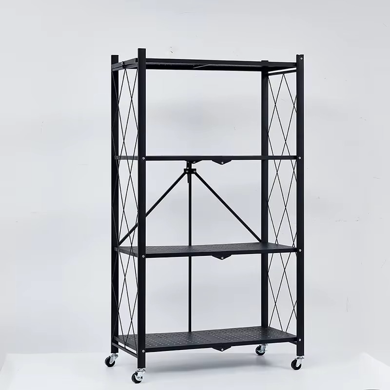 Raft metalic mobil pliabil cu 4 polite pe roti - 71.5x39x124