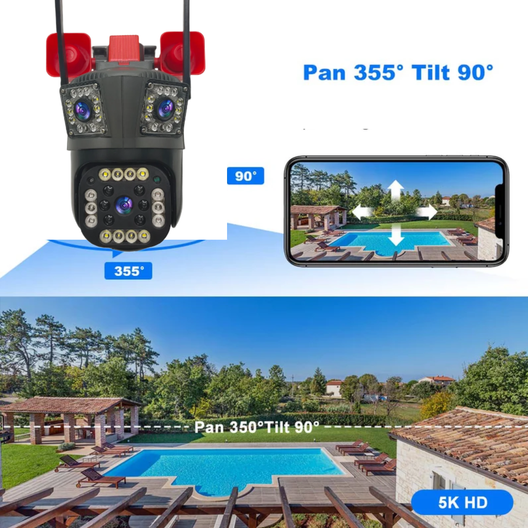 Camera de Supraveghere Tripla cu ALARMA WIFI, 12MP, Exterior