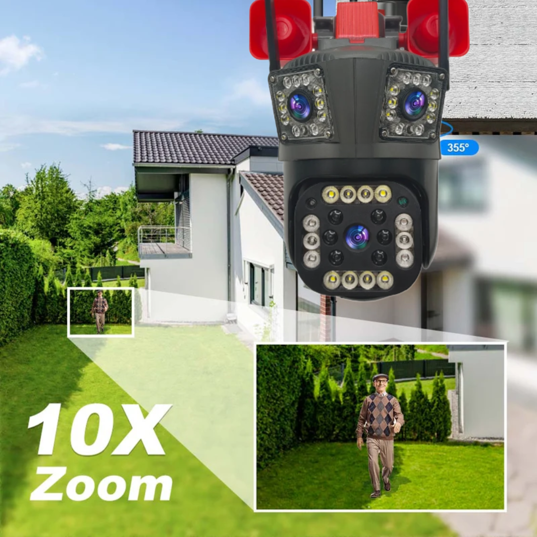Camera de Supraveghere Tripla cu ALARMA WIFI, 12MP, Exterior