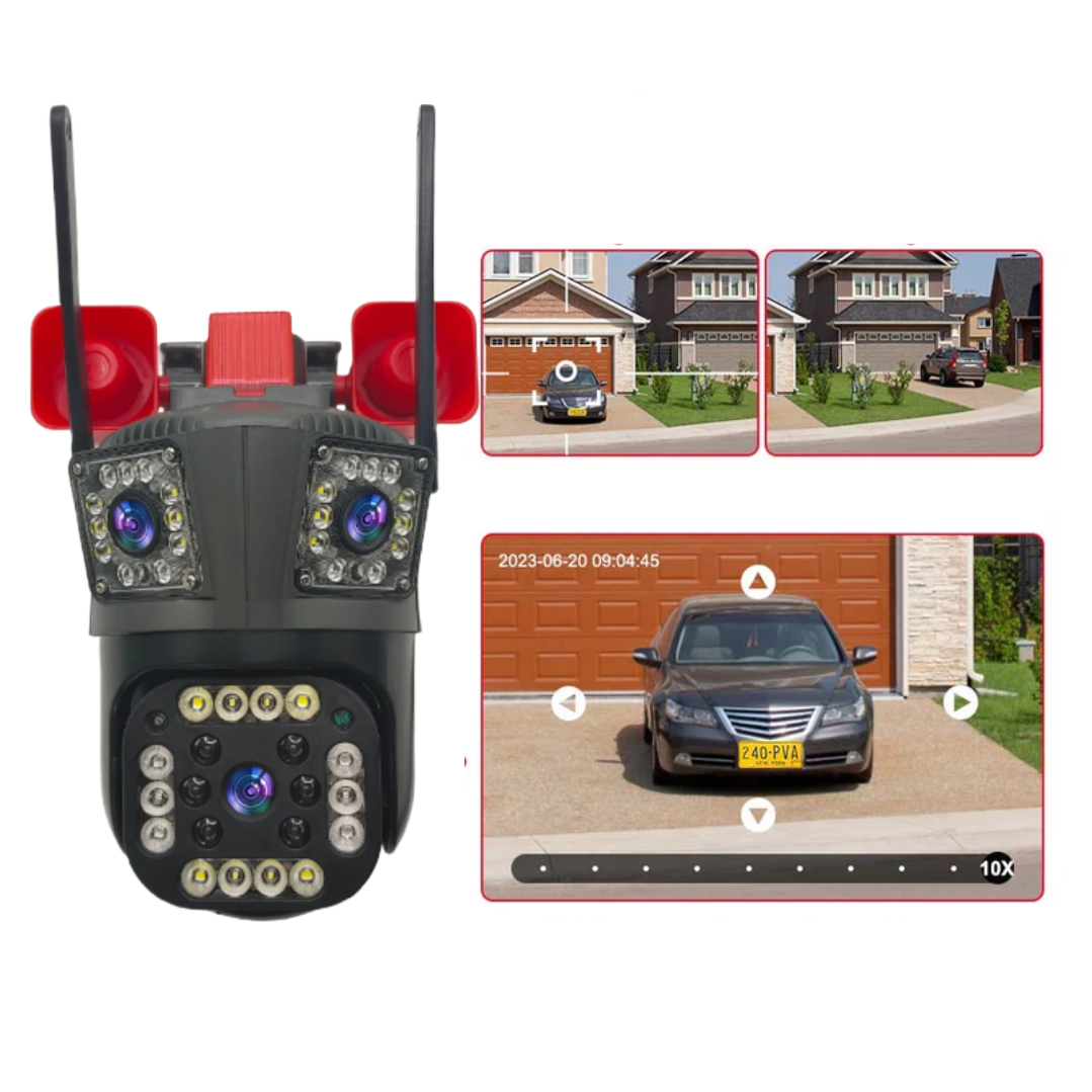 Camera de Supraveghere Tripla cu ALARMA WIFI, 12MP, Exterior
