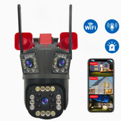 Camera de Supraveghere Tripla cu ALARMA WIFI, 12MP, Exterior