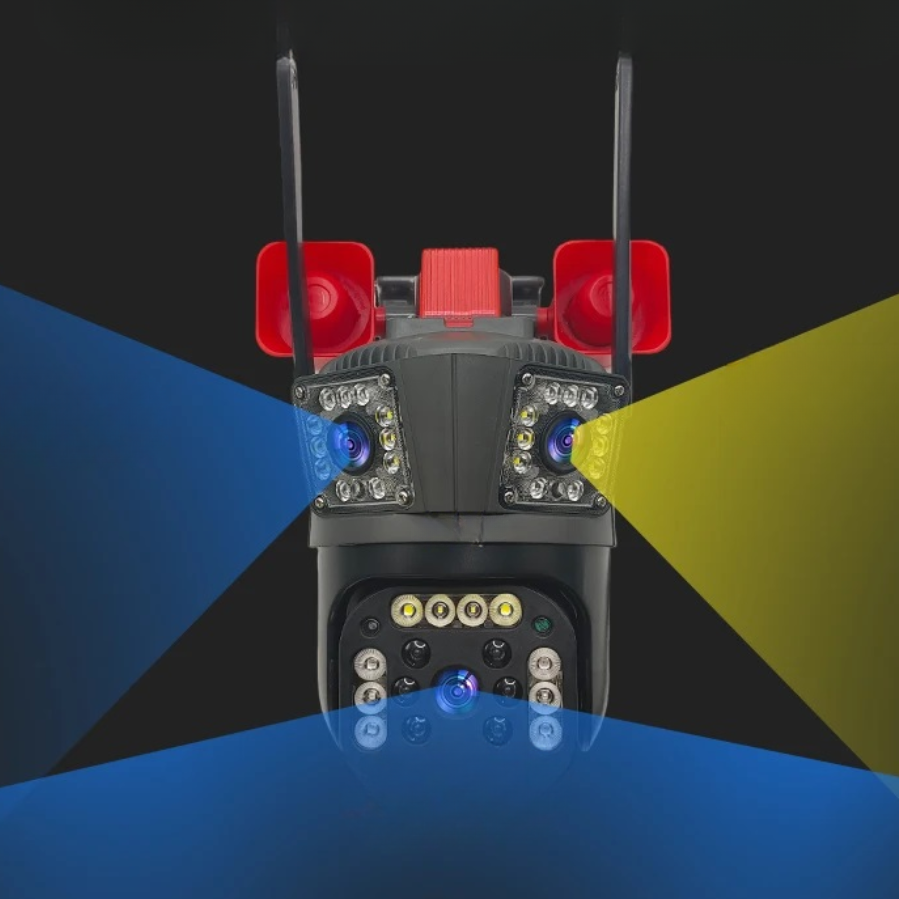 Camera de Supraveghere Tripla cu ALARMA WIFI, 12MP, Exterior