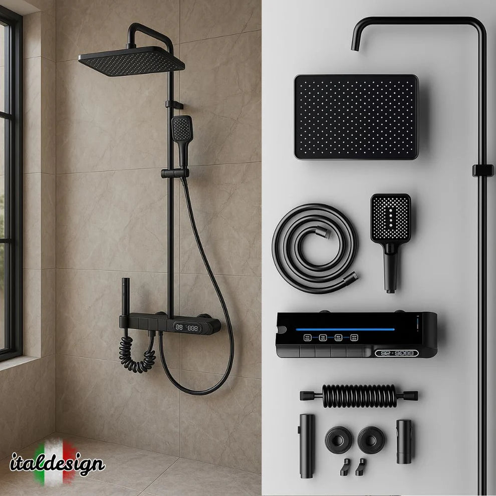 Set de Duș Lux Black - Cu Afișaj Digital și Funcție Termostatică Rotire 360