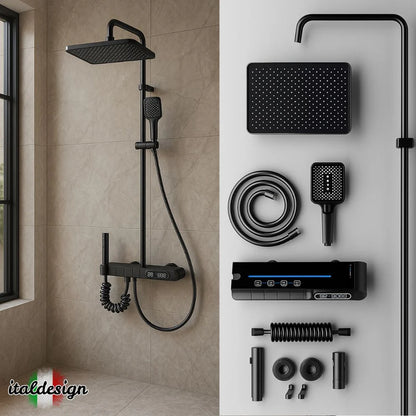 Set de Duș Lux Black - Cu Afișaj Digital și Funcție Termostatică Rotire 360