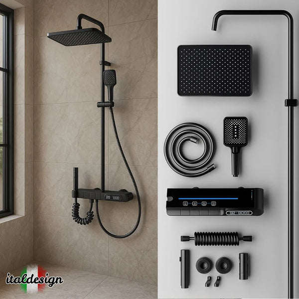 Set de Duș Lux Black - Cu Afișaj Digital și Funcție Termostatică Rotire 360
