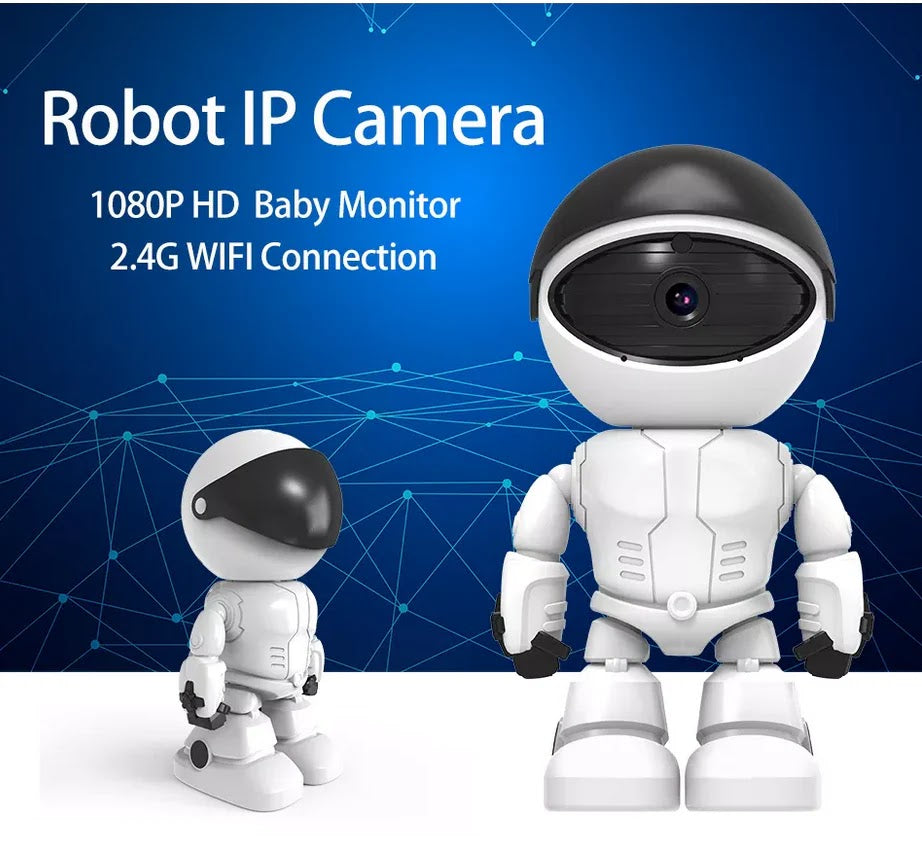 Camera de supraveghere smart Wireless Audio Video, Full HD 1080P, cu functie Baby Monitor, si cu rotire 360 grade, IP, Night Vision, Detectarea miscarilor, Two-Way Audio, model Robot