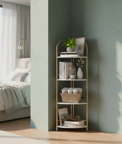 Raft decorativ de colt cu 4 rafturi - Design auriu cu efect 