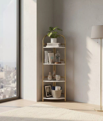Raft decorativ de colt cu 4 rafturi - Design auriu cu efect 