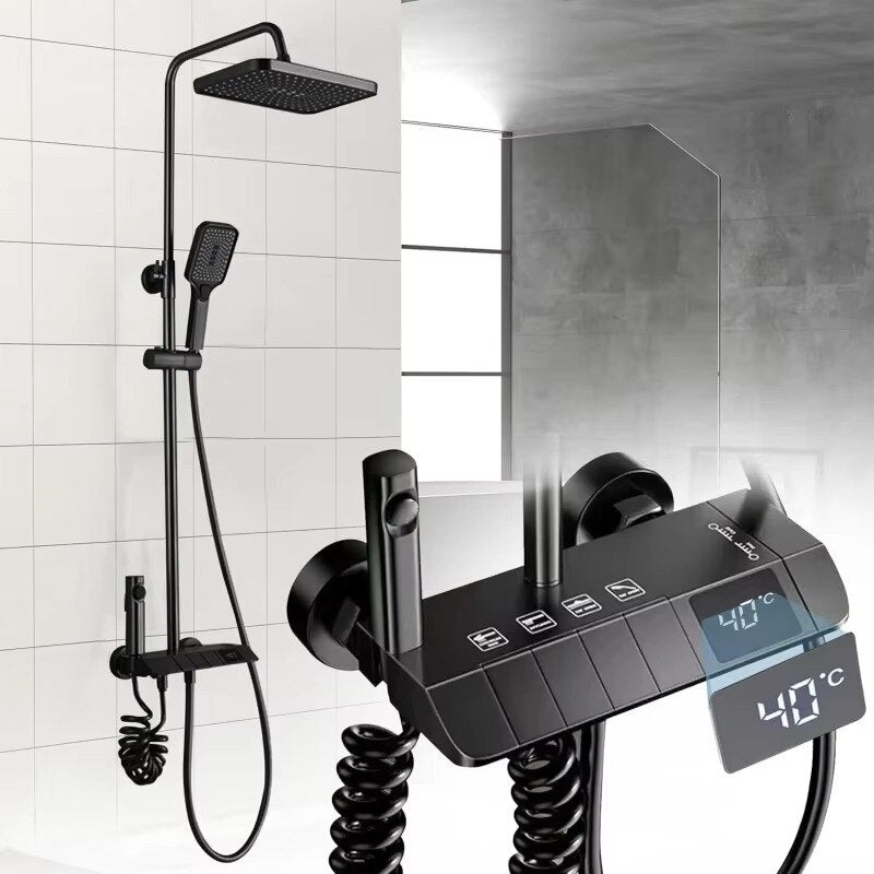 Set de Dus Lux Black - Cu Afisaj Digital si Functie Termostatica Rotire 360