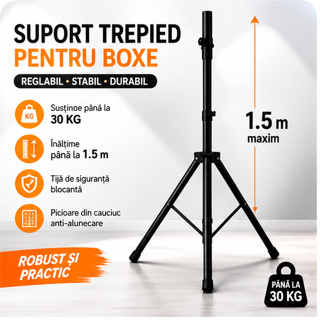 Suport metal tip trepied pentru boxe , greutate maxima 30 KG , extensie 1.5 Metri