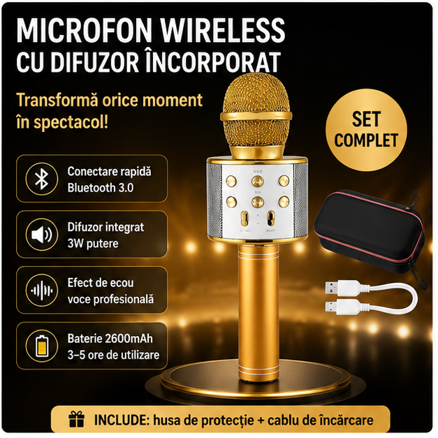 Microfon Karaoke Cu Bluetooth Si Boxa Compatibil