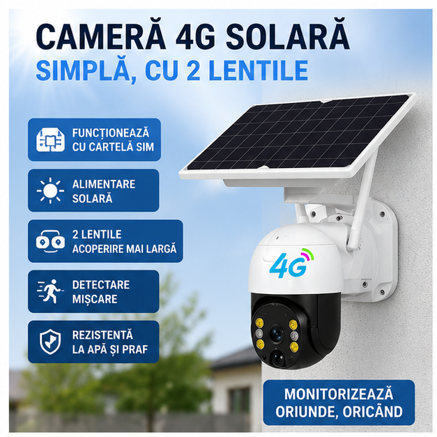 Camera 4G Simpla panou solar cu 2 lentil