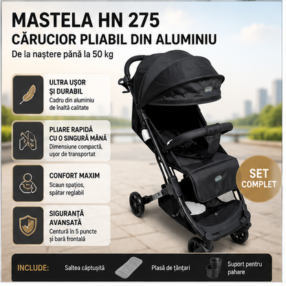 Carucior unidirectional 2IN1 din aluminiu super rezistent negru