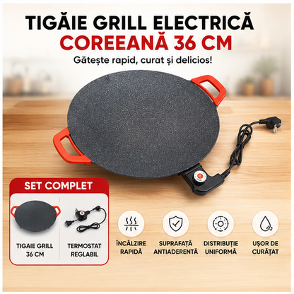 Tigaie tip gratar electric Pexor 40 CM, Gatire fara ulei, Interior-Exterior, Aluminiu