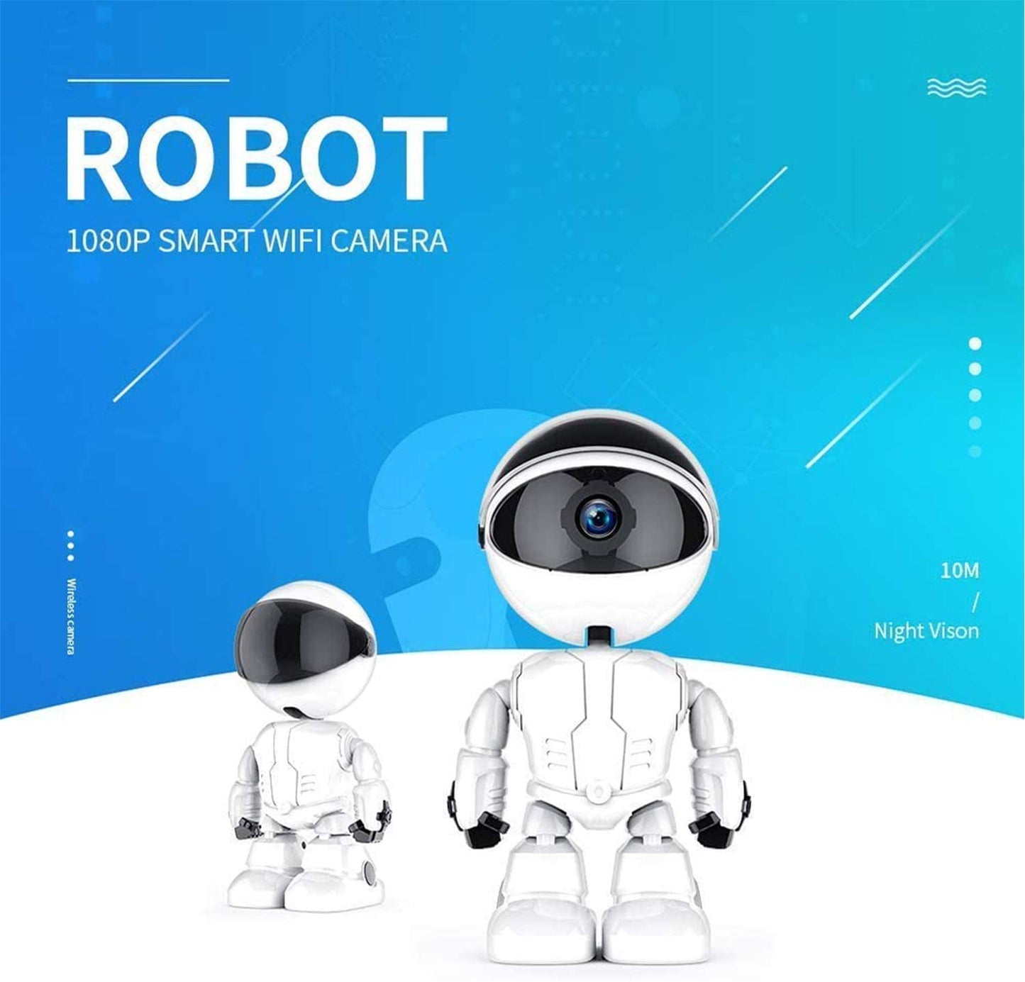 Camera de supraveghere smart Wireless Audio Video, Full HD 1080P, cu functie Baby Monitor, si cu rotire 360 grade, IP, Night Vision, Detectarea miscarilor, Two-Way Audio, model Robot